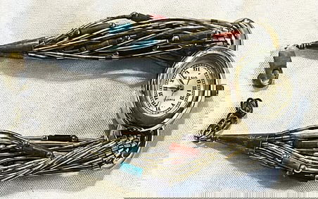 Sterling Silver Multistrand Liquid-Silver Native American Bracelet Watch, Multicolor Tube Beads,