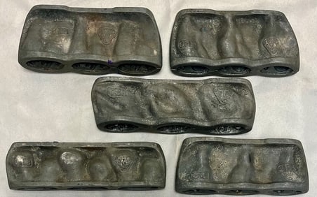 Lot of 5 Vintage Metal Chocolate / Candy Molds, Marked “KIDDIE KANDI MOULD