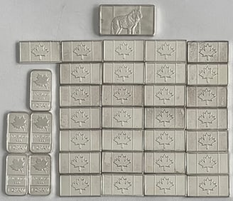 Lot of 34 .999 Silver 1 gram Bars, Together with One .999 2.5 Gram Bar, Total of 36.5 Grams of .999