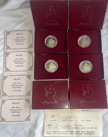 LOT OF 4 1982-S George Washington 250th Anniv. Proof Silver Commemorative Half Dollars, OGP & COA