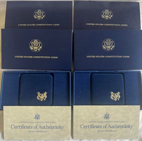 Two (2) 1987-S U.S. Constitution Bicentennial Silver Dollars – Proof – OGP Boxes & COAs