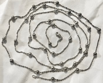 Vintage Sterling Silver Beaded Station Necklace / Sautoir –  Approx. 54" Long, 19.85 grams