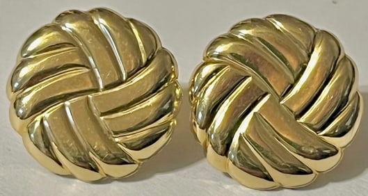 Pair of Vintage 14K Yellow Gold Woven/Knot Dome Clip Earrings, 2.68 grams