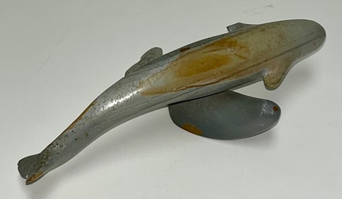 Vintage Inuit-Style Carved Stone Whale Sculpture with Calf – Signed & Numbered "23" – Approx. 8