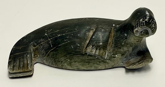 Vintage Inuit-Style Carved Soapstone Seal Sculpture – 6 1/2” Hand-Carved Arctic Wildlife