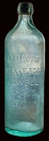 Rare C. 1885–1887 BLOB TOP MOXIE Nerve Food Bottle, Lowell, Mass, Early Aqua Applied-Top Variant
