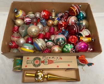 Large Vintage Mercury Glass Christmas Ornament Collection (54 Pcs) incl. Indented Reflectors, Ribbed