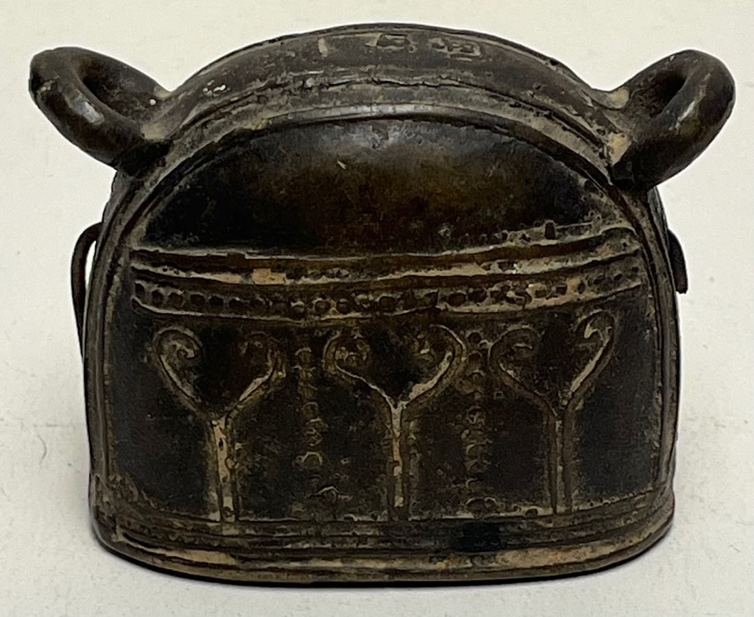 Early Cast Bronze Crotal Bell with Integral Suspension Loop, Probably British Isles, 17th–18th: Early Cast Bronze Crotal Bell with Integral Suspension Loop, Probably British Isles, 17th–18th Century, Early cast bronze crotal (rumbler) bell, likely produced in the British Isles, dating to t