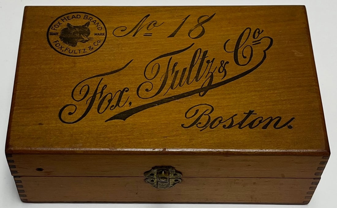 Antique Fox, Fultz & Co. “Fox Head Brand” No. 18 Rapid Flow Fountain Syringe Wooden Box: Antique Fox, Fultz & Co. “Fox Head Brand” No. 18 Rapid Flow Fountain Syringe Wooden Box – Boston & New York – c. 1890s, Original late 19th-century wooden presentation /storage