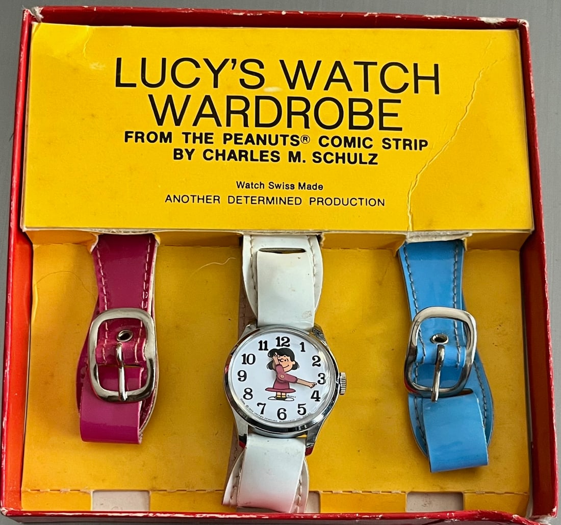 Vintage Lucy “Watch Wardrobe” Peanuts Swiss Made Wristwatch Set w/ Box & 3 Bands –: Vintage Lucy “Watch Wardrobe” Peanuts Swiss Made Wristwatch Set w/ Box & 3 Bands – Determined Productions, vintage Lucy’s Watch Wardrobe wristwatch set from the beloved Peanuts