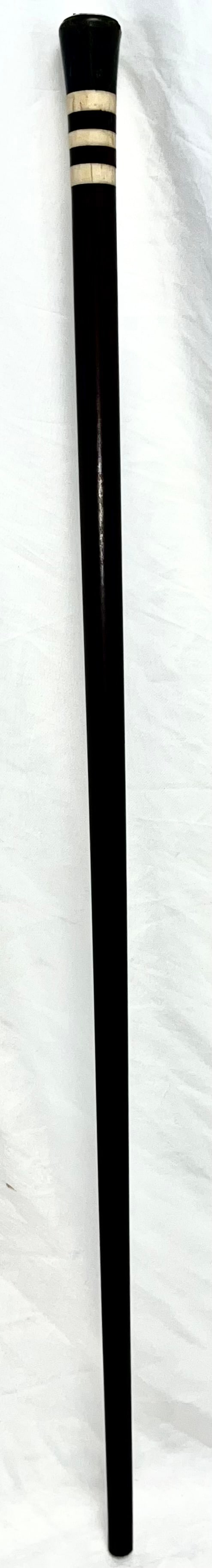 1901 Silver Mounted Walking Stick / Cane, Monogrammed “PMH” July 20, 1901 – Ebony: 1901 Sterling Silver Mounted Walking Stick / Cane, Monogrammed “PMH” July 20, 1901 – Ebony & Ivory Inlay Handle, Antique gentleman’s walking stick or dress cane dating to 1901,