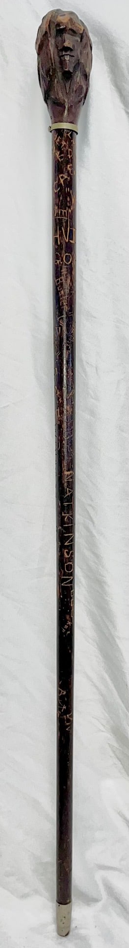 Antique Folk Art Carved Wooden 1924 Dartmouth College Walking Stick Cane, Multi-Face Handle & Names (1 of 20)