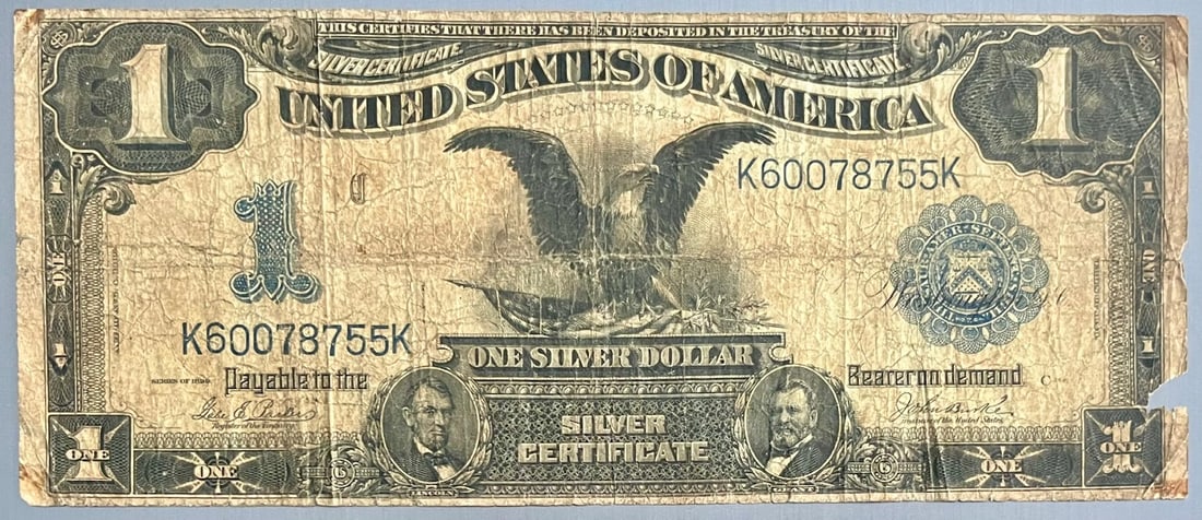 1899 U.S. $1 Silver Certificate “Black Eagle” Large Note – Lincoln & Grant: 1899 U.S. $1 Silver Certificate “Black Eagle” Large Note – Lincoln & Grant, Offered is an original Series of 1899 $1 United States Silver Certificate, commonly known as the “Bl