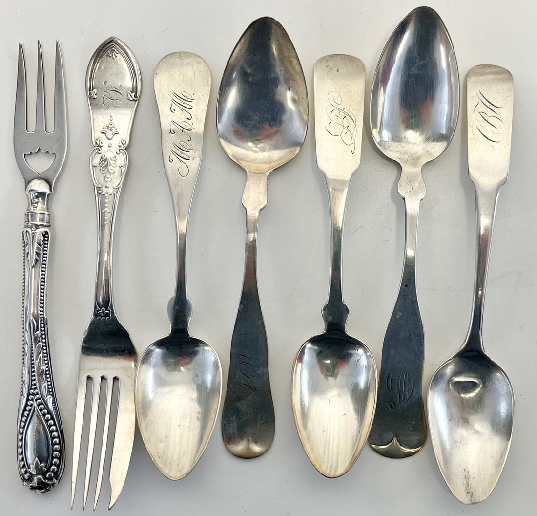 Antique Coin Silver Flatware Lot – Wood & Hughes, J.E. Caldwell, L. Rodd & Son + Others – Monogr (1 of 19)