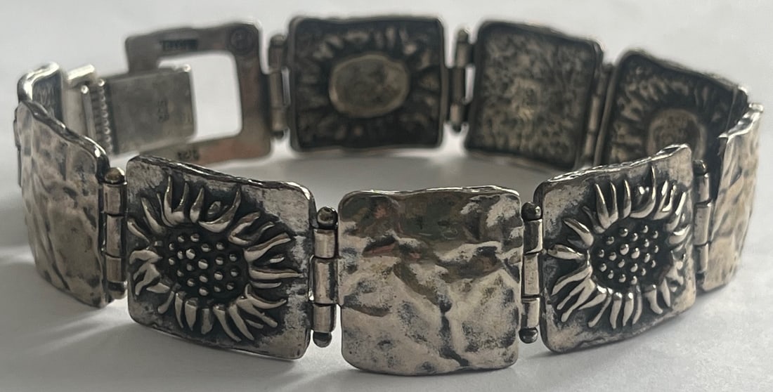 Vintage Israeli Sterling Silver Sunflower Link Bracelet – Hammered Panels – 32.2 GRAMS (1 of 20)