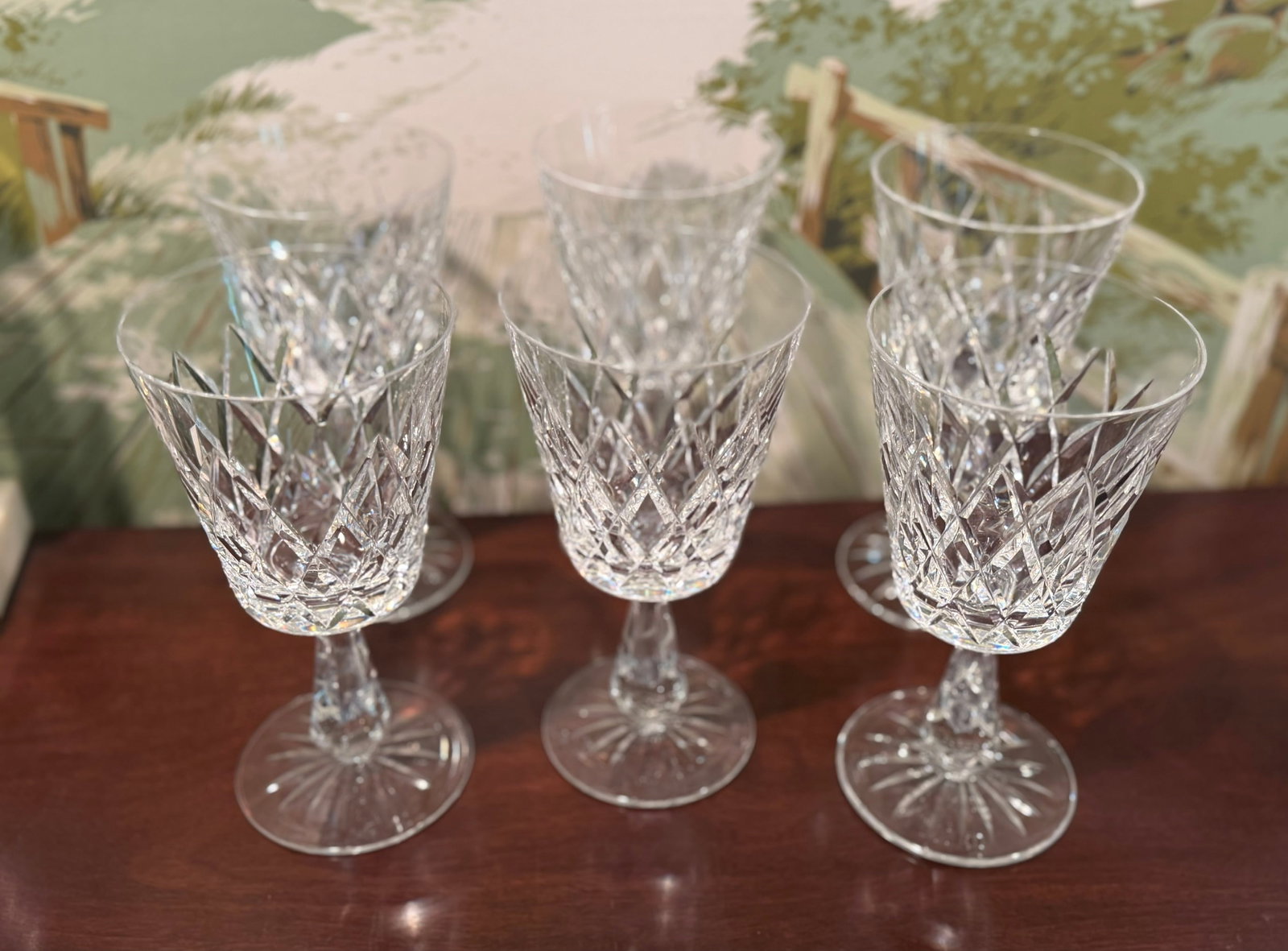 Set of 6 Waterford Crystal Cut Glass Wine Goblets (1 of 3)