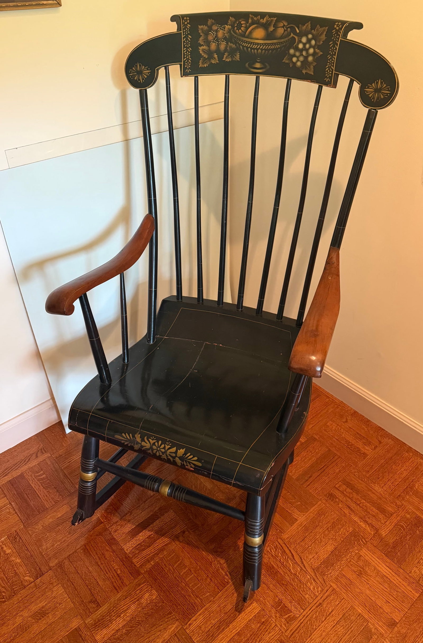 Antique American Boston Rocker - Painted Rocking Chair with stenciled Fruit Decoration (1 of 4)