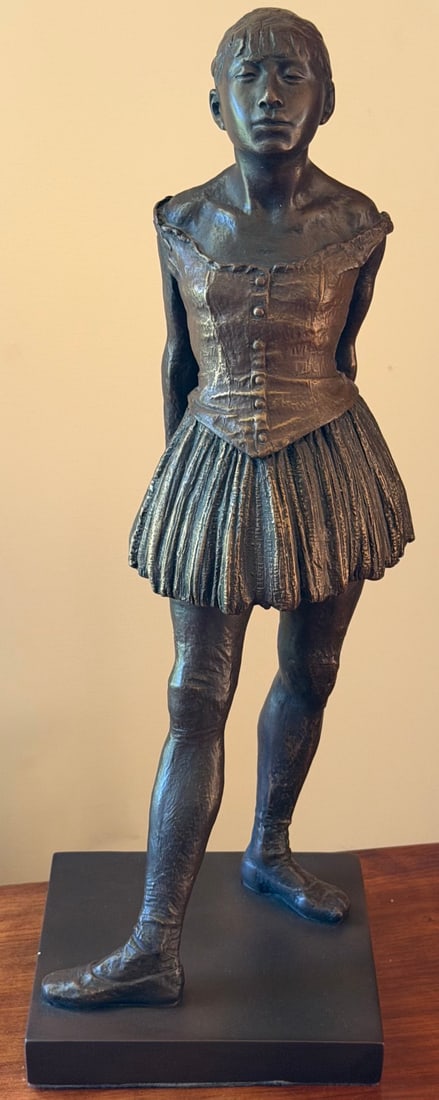 MFA Boston Edgar Degas “Little Dancer” Bronze-Finish Sculpture: Museum of Fine Arts, Boston reproduction after Edgar Degas (French, 1834–1917), depicting his celebrated Little Fourteen-Year-Old Dancer (Petite danseuse de quatorze ans). Full-length figure of the 