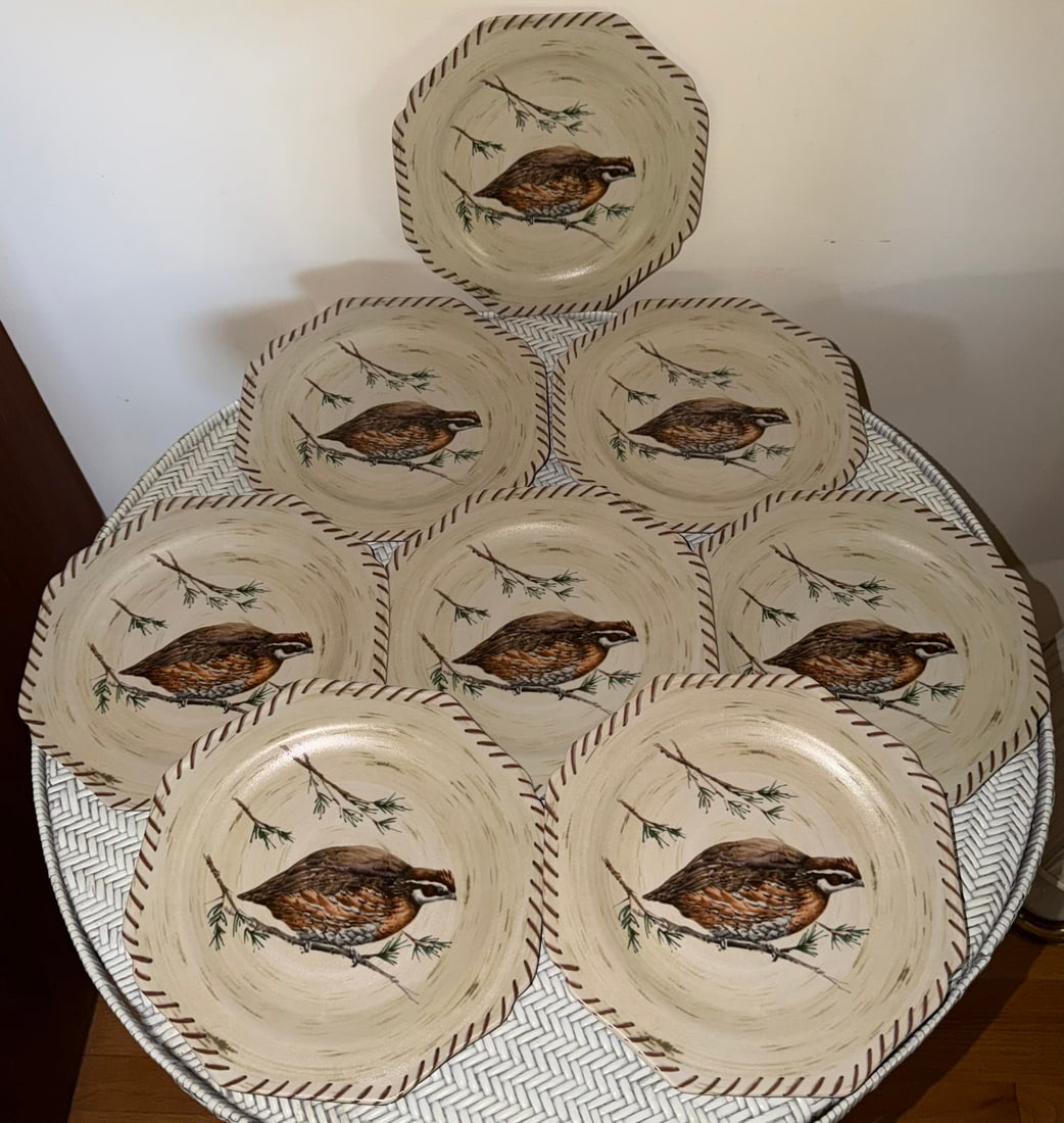 Set of 8 Lenox Riverwood “Bobwhite Quail” Dinner Plates by Catherine McClung (1 of 4)