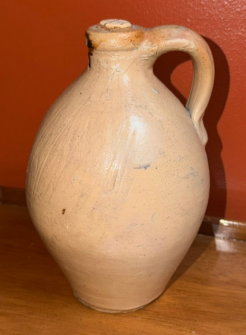 Mid 19th C. American Stoneware Ovoid Jug with Applied Handle (1 of 6)