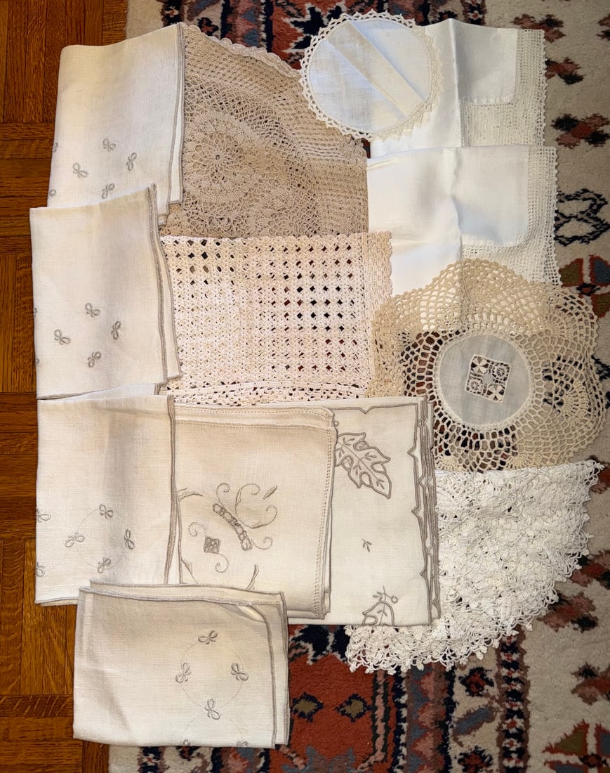 Collection of Vintage & Antique Hand Crochet Lace and Embroidered Table Linens (1 of 3)