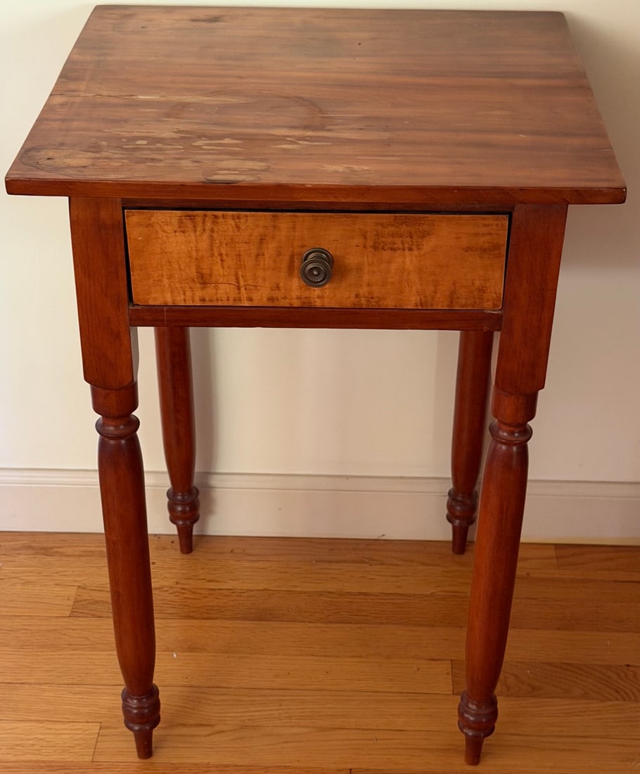 19th C. American Sheraton Cherry & Tiger Maple One-Drawer Work Table (1 of 6)
