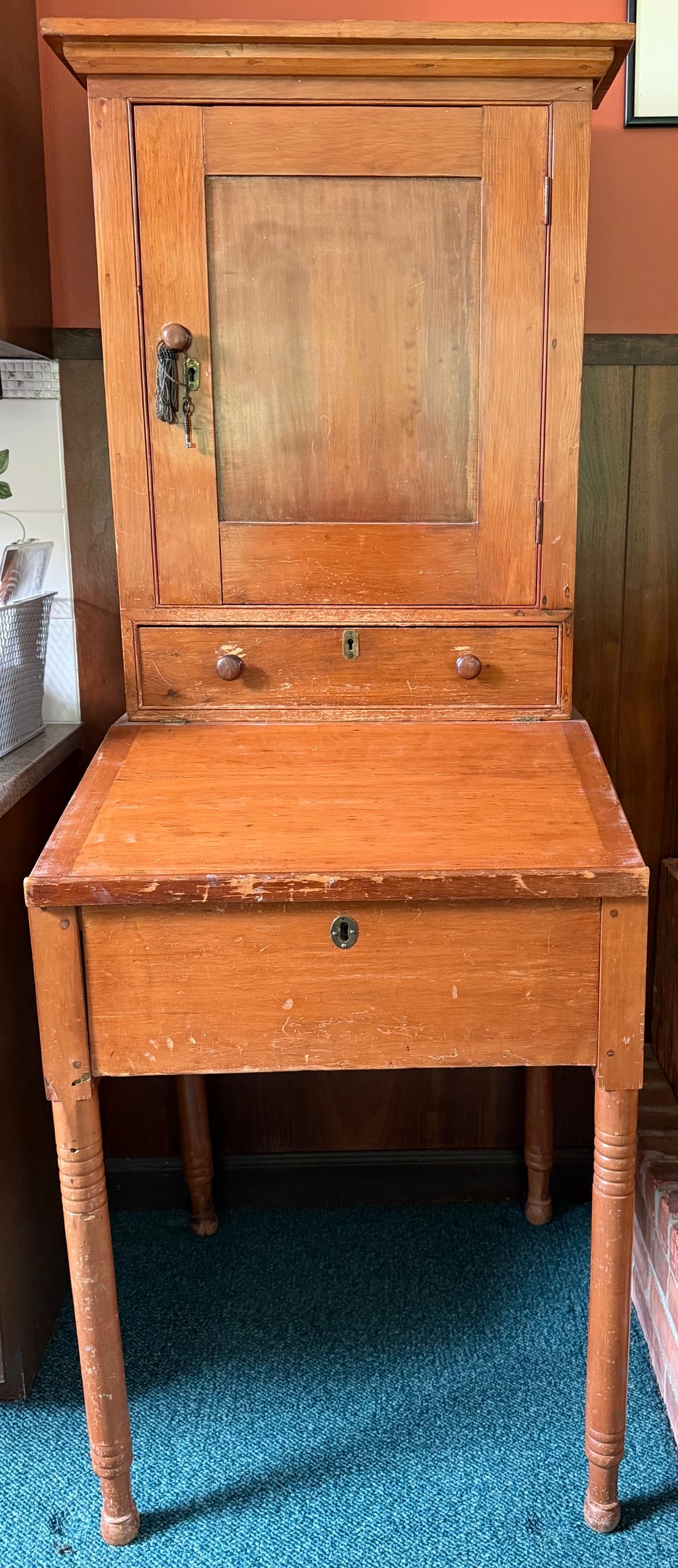 Antique American Country Pine / Poplar Secretary Desk with Bookcase, C. 1840-1860 (1 of 10)