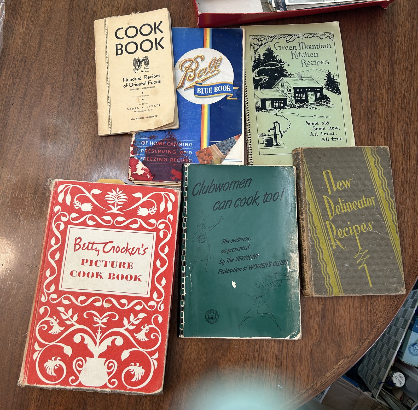 Lot of 6 Vintage American & Vermont Cookbooks incl. Betty Crocker, Ball Blue Book: Lot of six vintage cookbooks and regional recipe books, primarily mid-20th century, including desirable Vermont and home-canning titles. Includes Betty Crocker’s Picture Cook Book; Ball Blue Book of