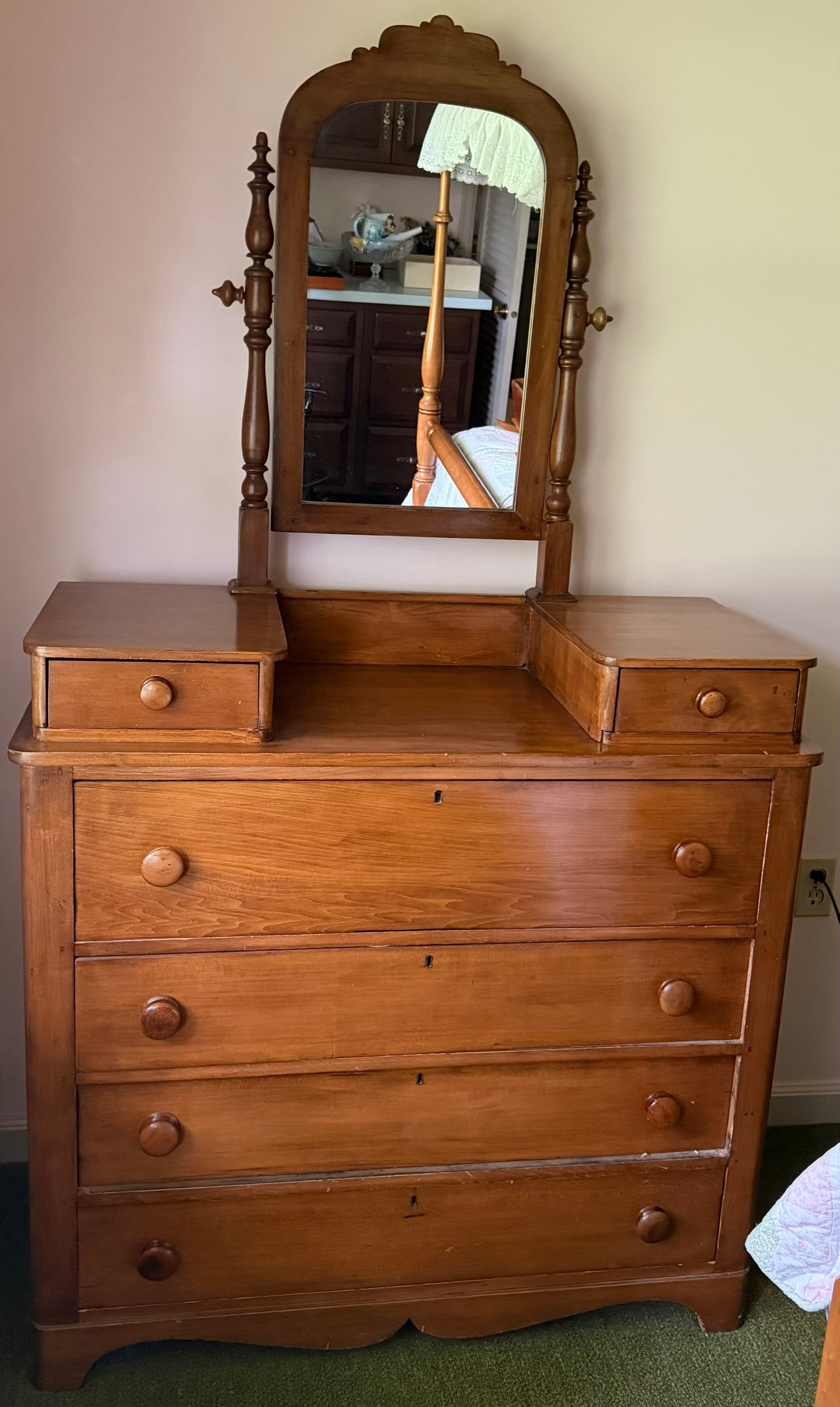 Antique Country Victorian Dresser / Chest with Tall Swivel Mirror, late 19th c. (1 of 5)