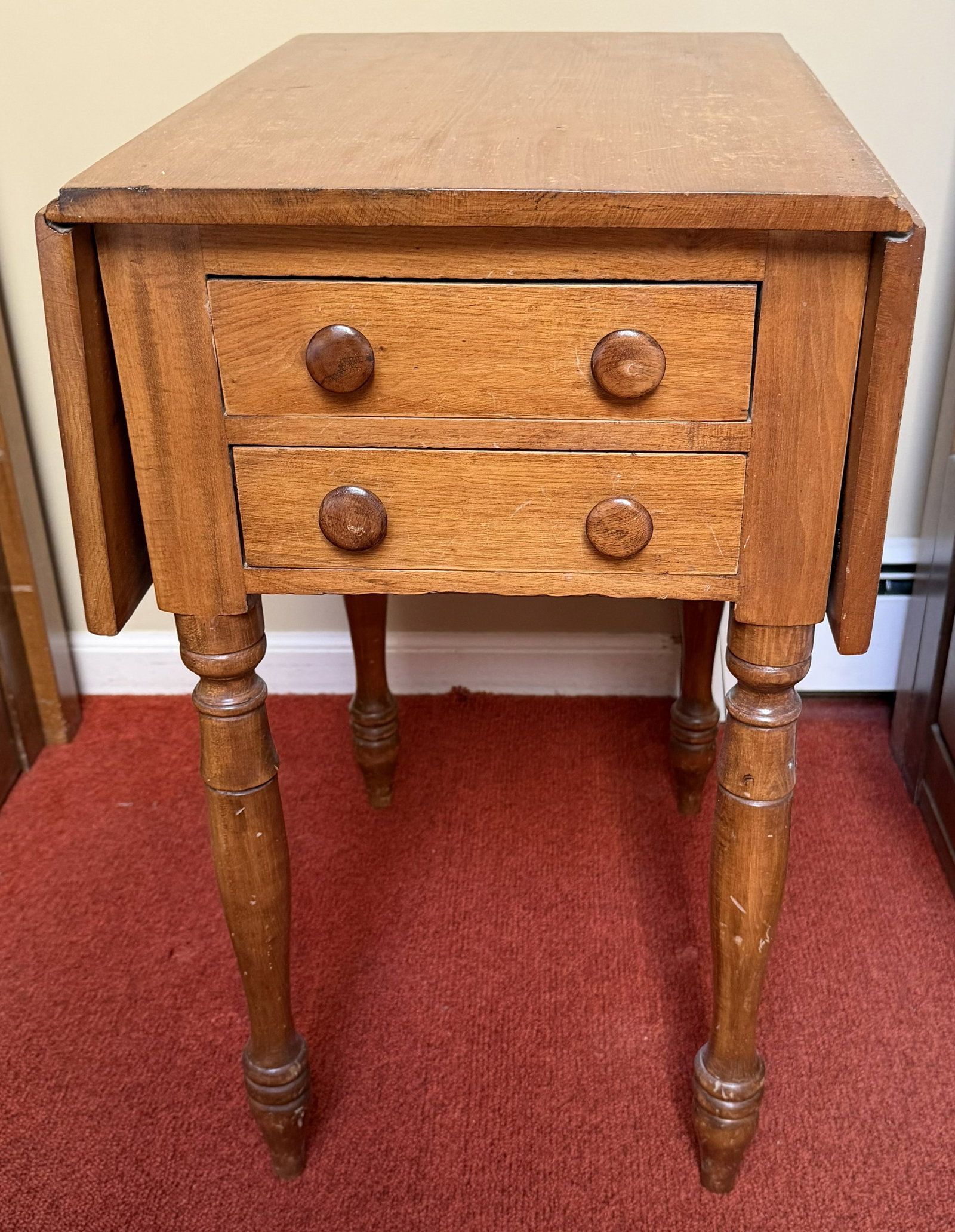 19th C. American Sheraton 2 Drawer Drop-Leaf Work Table (1 of 7)
