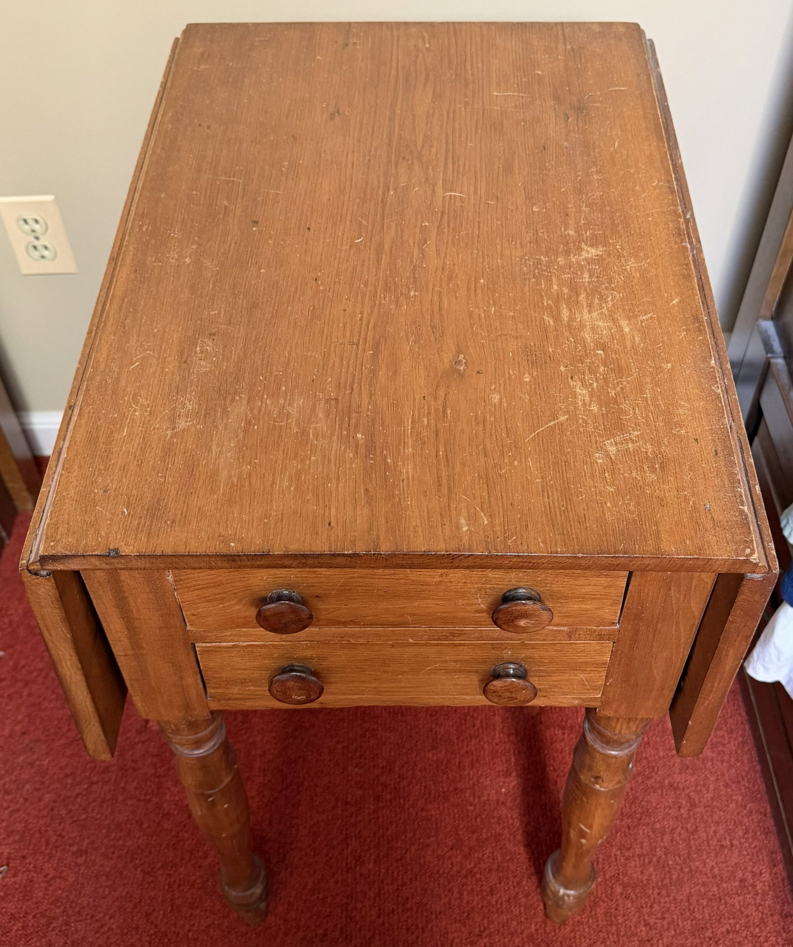 19th C. American Sheraton 2 Drawer Drop-Leaf Work Table - 2