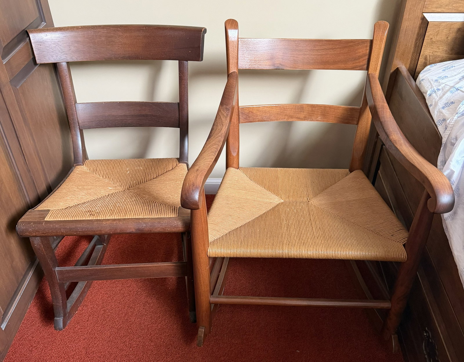 Two Rush Seat Rocking Chairs, Arm & Side Chair (1 of 10)