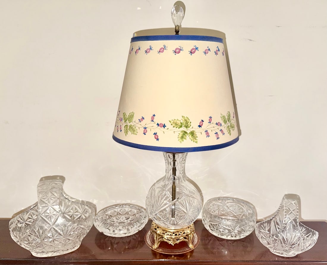 Vintage Cut Crystal Table Lamp & 4 Brilliant Cut Crystal Bowls/Baskets (1 of 6)