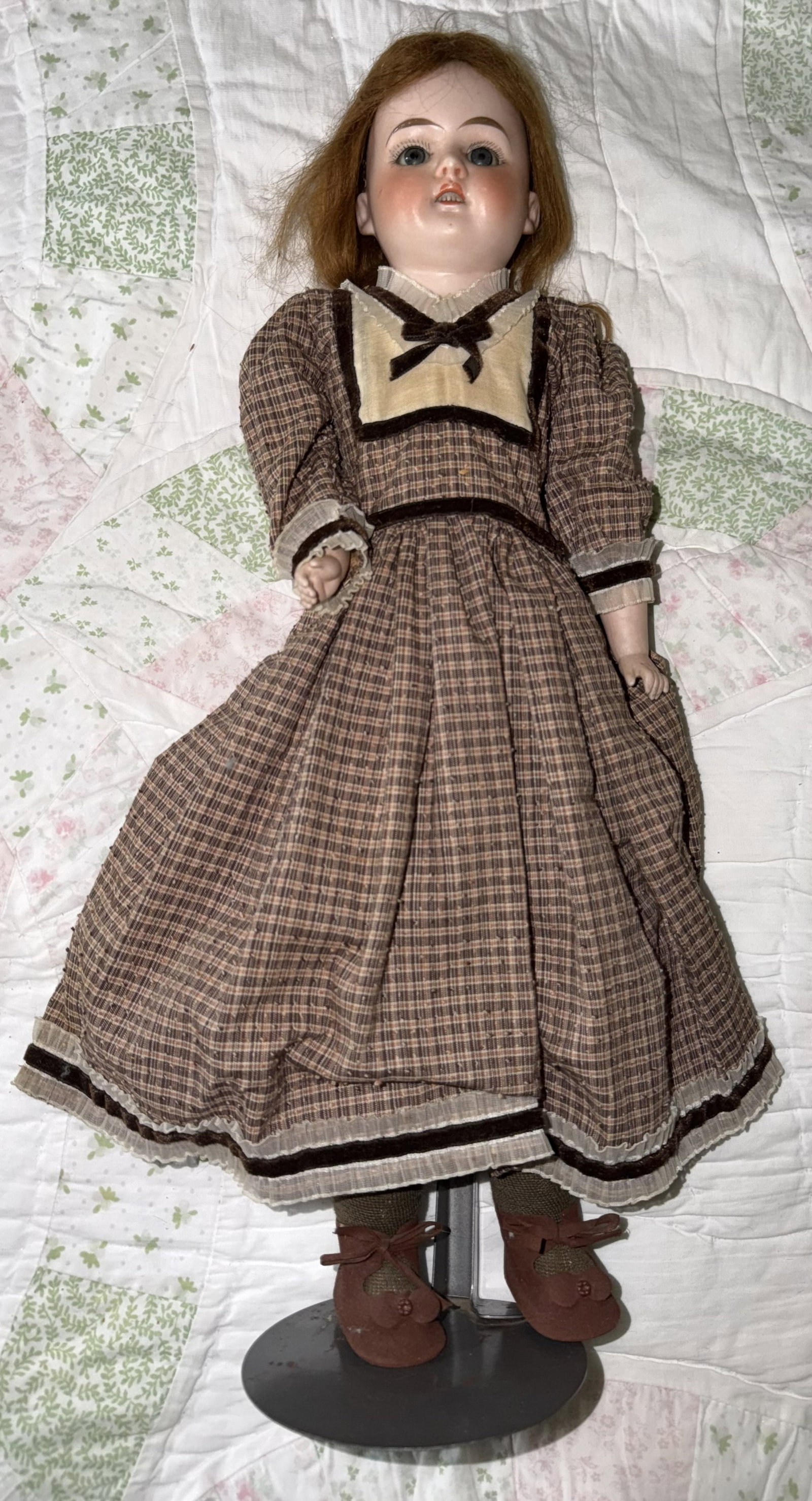 Antique German Bisque Head Doll, Sleep Eyes, Mohair Wig, Original Period Clothing, c. 1900 (1 of 11)