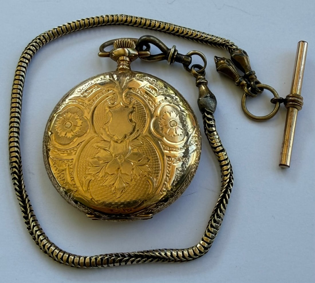 Antique Waltham 15 Jewel 14K Gold Hunter Case Pocket Watch w/ Fob, c.1881, Running (1 of 14)