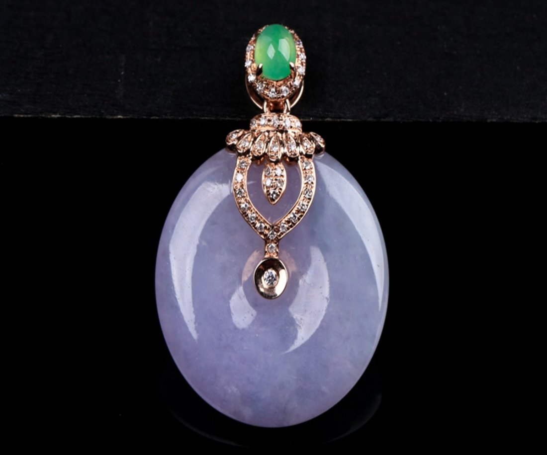 Burmese natural jade pendant 18K gold with diamond inla (1 of 15)