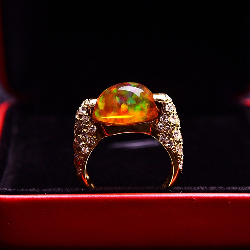 4.8 carat Mexican fire opal ring 18K gold 7.956g (1 of 8)