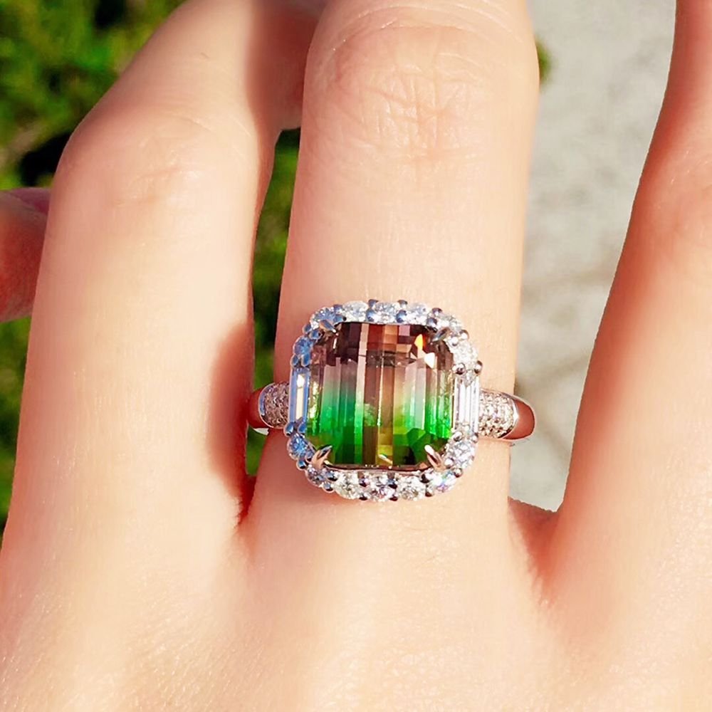 4.5ct natural two-color watermelon tourmaline ring in (1 of 13)