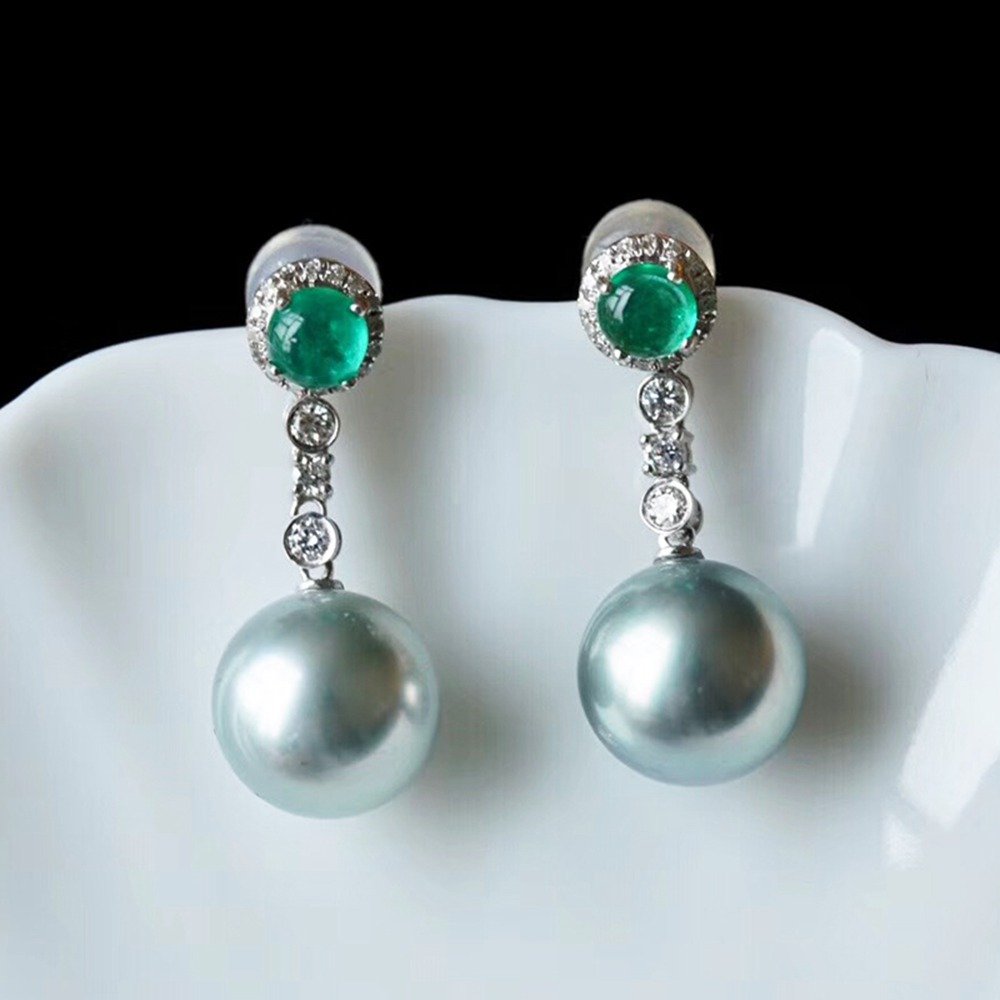 Aurora 8.5-9m Japanese Stud Earrings 18K Gold Emerald I (1 of 6)