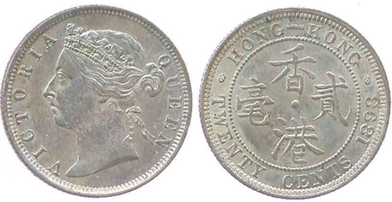 Chinese Coins, CHINA Hong Kong (Hongkong), Victoria: Silver 20-Cents 1898 (KM 7; Ma C28). (1 of 1)
