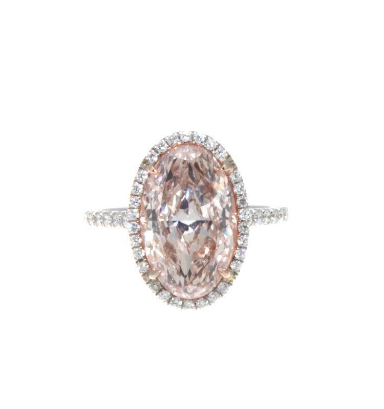 18K White, Rose Gold Fancy Light Pink Oval Diamond Ring GIA 3.91 Tcw. (1 of 2)