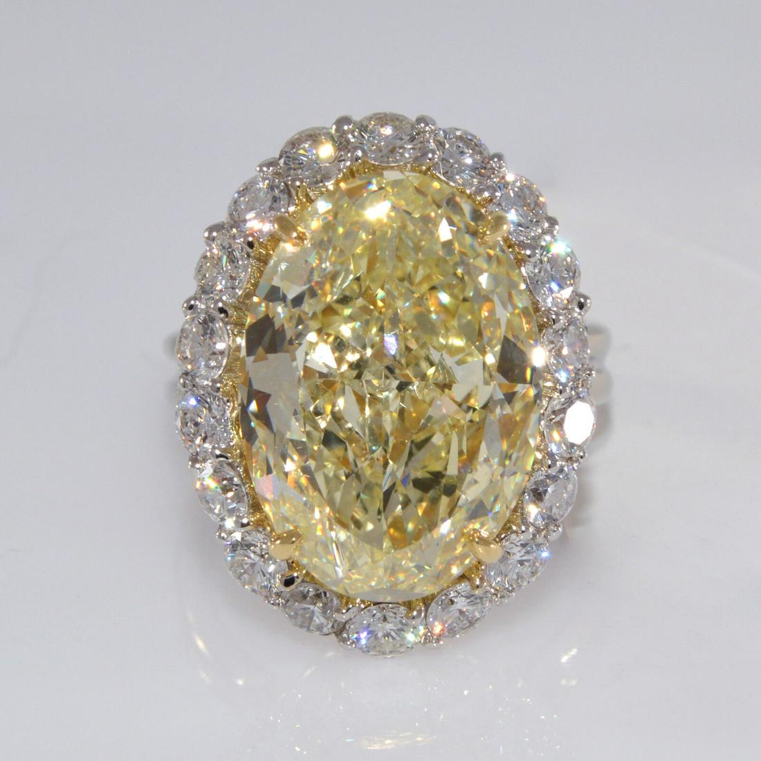 12.71 carat GIA Canary Yellow Diamond with 2.88cts Diamond Halo Ring (1 of 1)