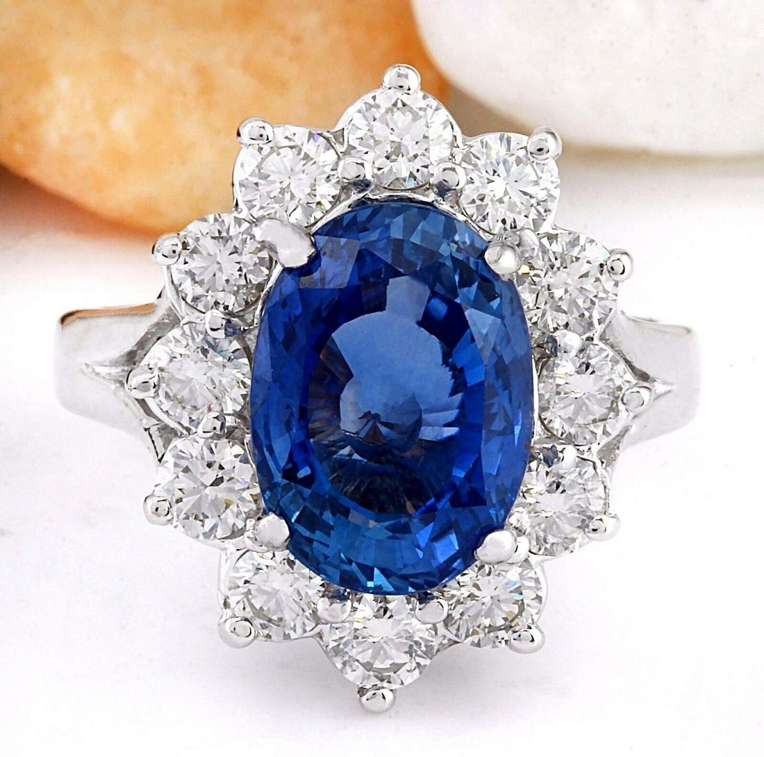 6.83 Carat Natural Ceylon Sapphire 14K Solid White Gold Diamond Ring (1 of 1)
