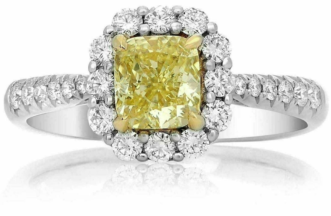 1.48CT WHITE & FANCY YELLOW DIAMOND 18KT YELLOW GOLD & PLATINUM ENGAGEMENT RING (1 of 1)