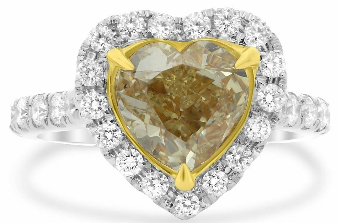 GIA LARGE 3.97CT WHITE & FANCY YELLOW DIAMOND 18KT 2 TONE GOLD ENGAGEMENT RING (1 of 1)