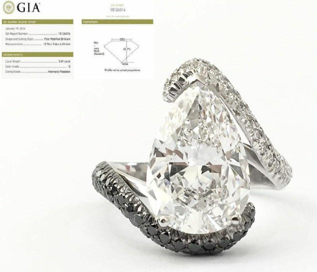 DIAMOND RING PEAR GIA CERTIFIED D IF IIa INTERNALLY FLAWLESS 6.8 CT 18K W GOLD (1 of 1)