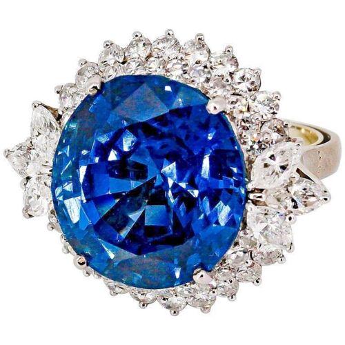 27 Carat Untreated Burma Sapphire Diamond and Platinum Ring (1 of 1)