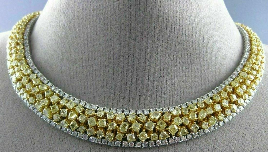 ESTATE LARGE 51.48CT WHITE & FANCY YELLOW DIAMOND 18KT TWO TONE GOLD 3D NECKLACE (1 of 1)