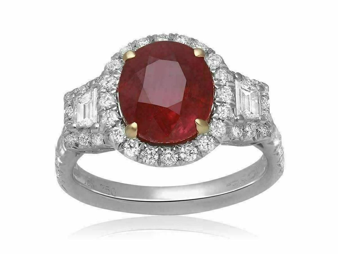 5.18CT DIAMOND & AAA RUBY 18KT 2 TONE GOLD 3D HALO ENGAGEMENT RING (1 of 1)