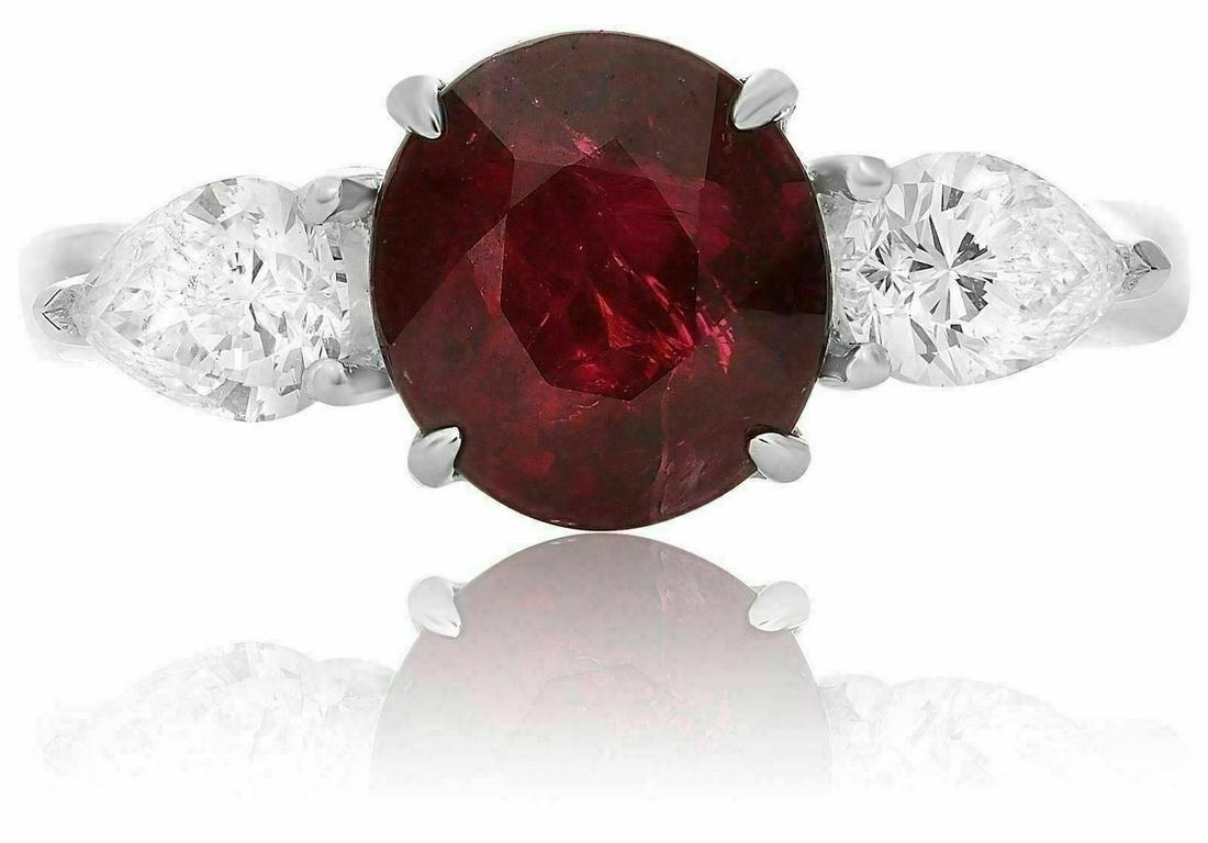 4.16CT DIAMOND & AAA ROUND RUBY PLATINUM CLASSIC 3 STONE ENGAGEMENT RING (1 of 1)